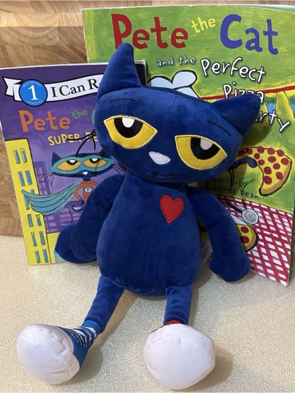 Pete the Cat Plush Toy, Super Pete Book, & The Perfect Pizza Party Book